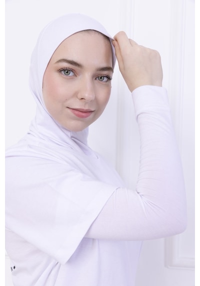 Loggia Likralı Penye Kolluk Beyaz - Pratik Kadın Tesettür Düz Namaz Kolluğu 1 Çift Viskon Hijab Beyaz