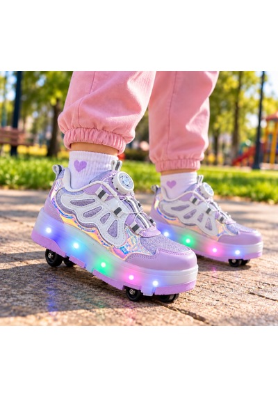 Papucumun Dünyası Kız Çocuk Işıklı Patenli Mekanizma Bağcıklı Sneaker Lila