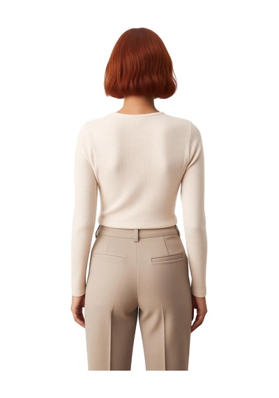 Frm Kadın Bisiklet Yaka Düğmeli Fitted Örme Crop Üst Kaliteli Şık Rah Bej