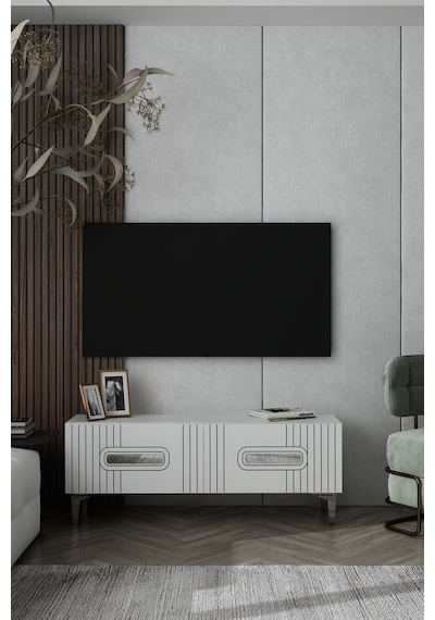 120dhdts8bg Luna Pleksi Lazer Desen Kapaklı Tv Sehpası Beyaz-gümüş