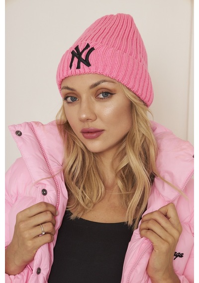 Eke Tekstil Pembe Unısex Ny Nakış Detaylı Yumuşak Dokulu Selanik Triko Bere Pembe