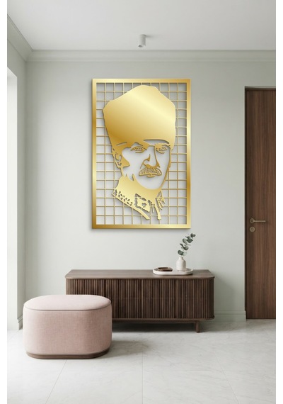 Mustafa Kemal Atatürk Metal Duvar Tablosu - Duvar Sanatı - Duvar Dekoru - Altın