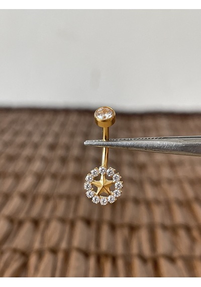 Gerçek Titanium G23 Güneş Zirkon Altın Titanyum Göbek Piercing Altın
