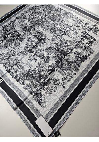 Miorel Scarfs Safari Tema Çift Taraflı Vual İpek Eşarp Silk Scarf Hijab Aksesuar Fular Cd Desen Siyah