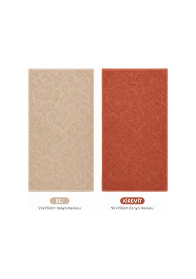 2'li Jakarlı Büyük Boy Banyo Havlusu 90x150 Cm %100 Pamuk Lorea 650 Gr Kiremit-bej
