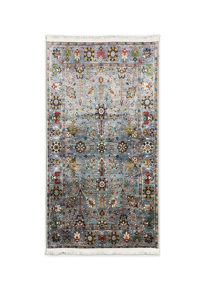 Gri Vintage Halı Etnik Desen Saçaklı Bambu Kumaş, Yıkanabilir