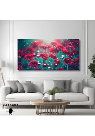 Panoramik Kanvas Duvar Tablosu Pırıltı Görünümlü Çiçekler, 120 X 60 -