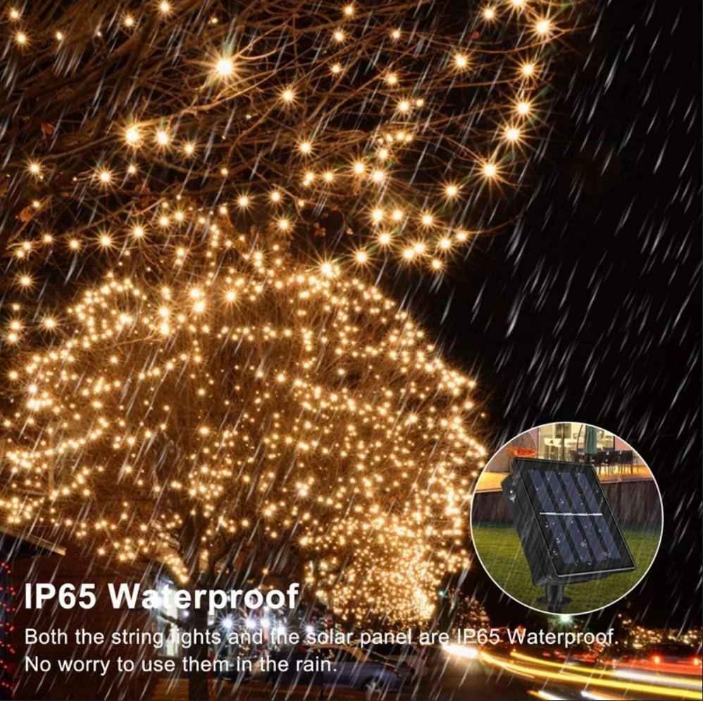 8 Modlu Güneş Enerjili 100 Led 12 Metre Sarı Renk Bahçe Aydınlatması Led Işık