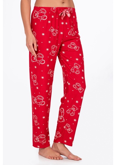 Kompedan Kadın Süet Kırmızı Ayıcık Desenli Pijama Tek Alt Desen 17