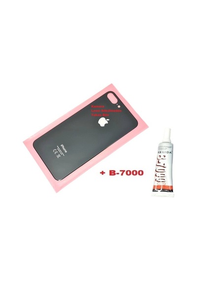 Apple iPhone Uyumlu 8 Plus Arka Pil Batarya Kapağı Cam+b-7000 Siyah