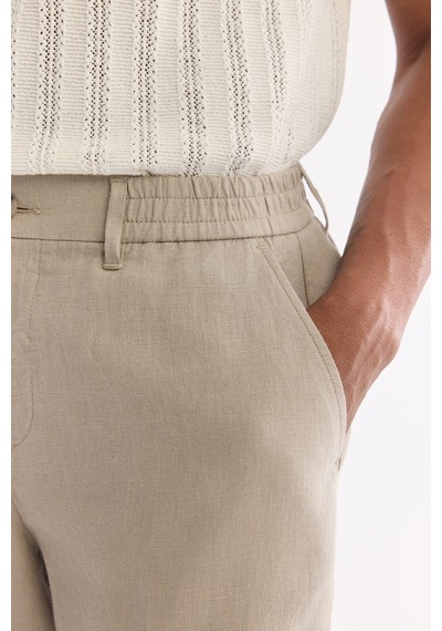 Avva Erkek Gri Beli Lastikli %100 Keten Relaxed Fit Şort B003732