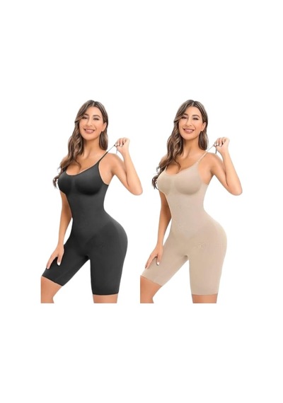 Mood Agenda Kadın İnce Askılı Tam Boy Toparlayıcı Korse 2'li Set Siyah - Ten Rengi