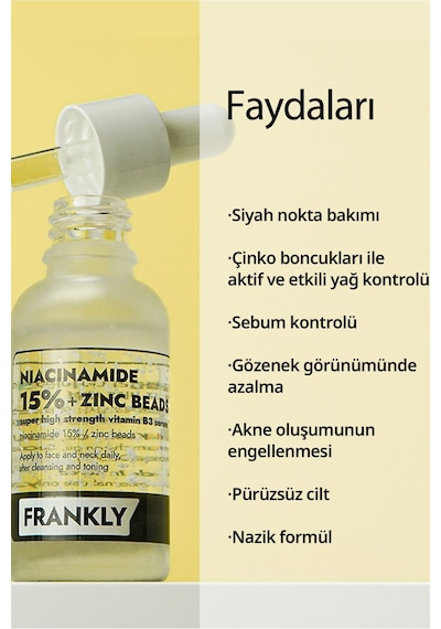 Frankly 15% Niacinamide Ve Çinko Boncukları İçeren Gözenek Serumu 30 ML