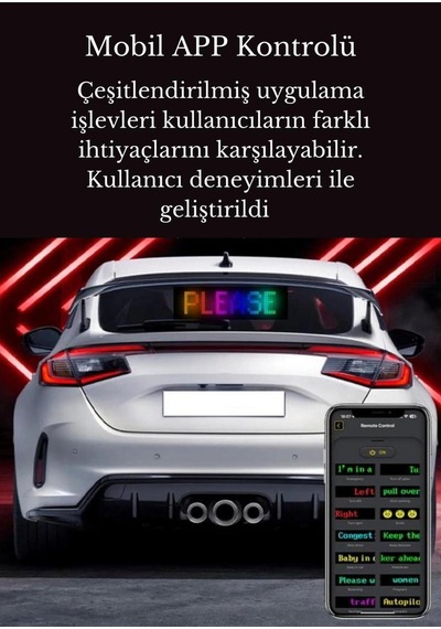 Led Matrix 60 Cm Uzunluğunda En Büyük Boy Panel Dijital Ekran Kumandalı App Kontrollü Oto Aksesuar