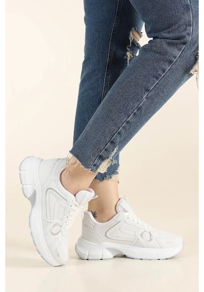 Mcdark Unisex Beyaz Günlük Snekars Spor Ayakkabı Topuk 4 Cm