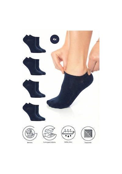 Saysez Bambu Kadın Sneaker Lacivert Çorap Dikişsiz Görünmez Bilekte Spor Çorap Premium 4'lü Paket Lacivert
