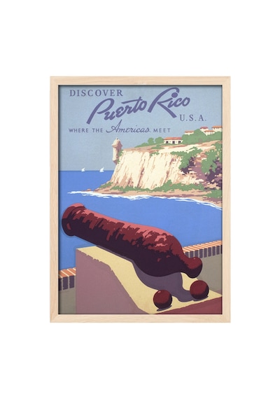 Puerto Rico Doğal Ahşap Çerçeveli Poster, Dekoratif Seyahat Duvar Tablosu