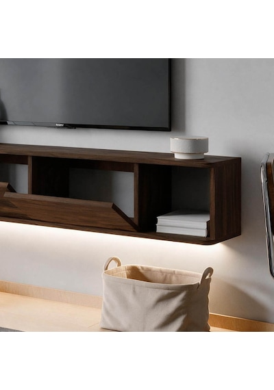 İnarch Dizayn Twist Led Işıklı Duvara Monte Tv Sehpası - 2 Kapaklı Ceviz