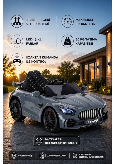 Gtr Sport 12v Akülü Araba Antrasit Koyu Gri