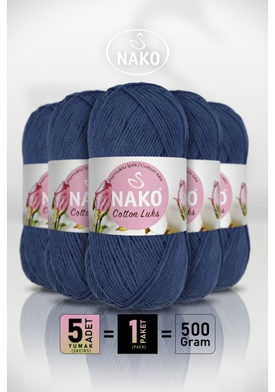 Cotton Lüks - 97562 Koyu Mavi - 5'li Paket - 100gr/330m - Pamuklu Hırka Yelek Amigurumi İpi