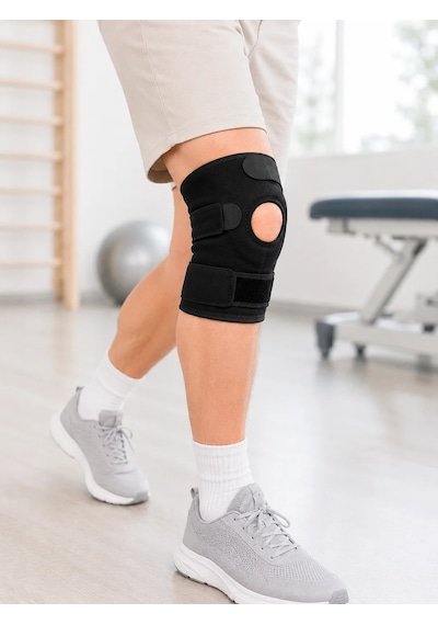 Kısa Diz Desteği Ligamentli Açık Diz Kapağı Cırtlı Ayarlanabilir Dizlik Siyah