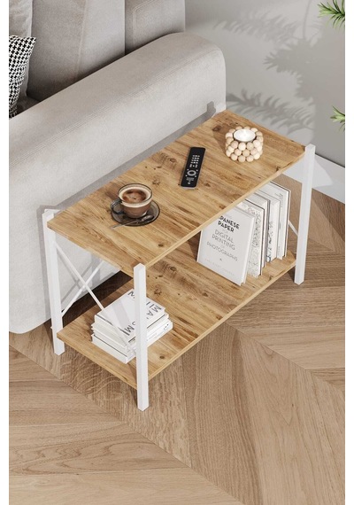 Koltuk Yani Sehpa Beyaz Profil Çam Sunta 60x24x44 Cm Mtl024 Beyaz-çam