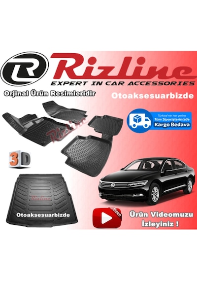Vw Passat B8 3D Paspas+ Bagaj Havuz Siyah Sedan 2015-2020 Rizline