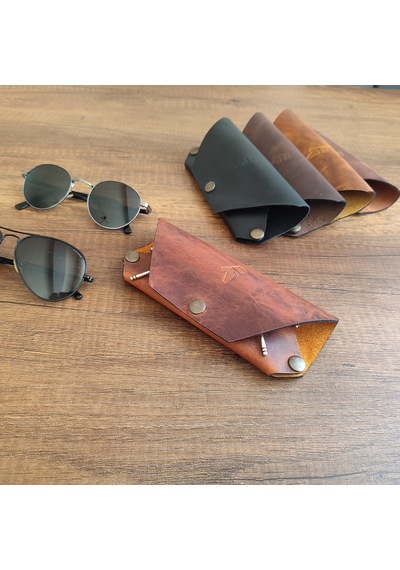 Sumerian Leather Craft Deri Gözlük Kılıfı Taba