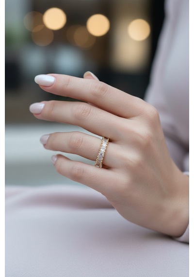 Valmont Accessories Ayarlanabilir Baget Kristal Taşlı Altın Sarısı Zarif Yüzük Işıltılı Kadın Yüzük