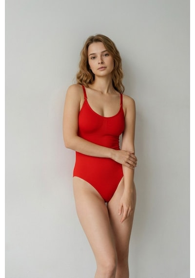 Womanandkids Night Kırmızı Kadın Slip Agraflı Karışımlı Kumaş Body