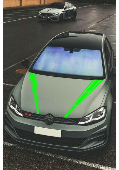 Oto Kaput Sticker Çift Şerit 2 Adet Yeşil 10 60 Cm