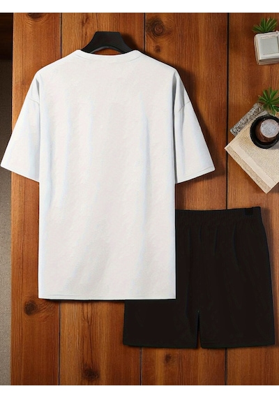 Uyguntarz Unisex Dr. Ayı Tasarım Basklı Tshirt Şort Takımı Beyaz
