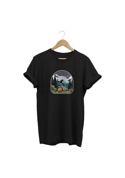 Çadır Baskılı Siyah T-shirt Siyah