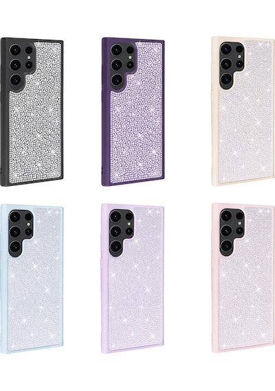 Butam Bilişim Galaxy S23 Ultra Uyumlu Parlak Taşlı Tasarım Ston Kılıf-pembe Pembe
