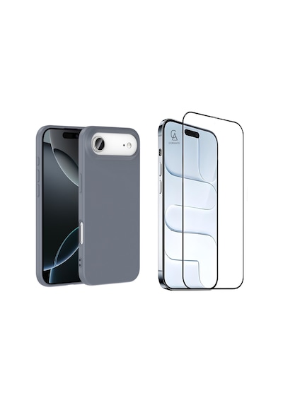 Apple Uyumlu iPhone 17 Air Içi Kadife Lansman Kılıf Ve 5d Tam Kaplayan Cam Ekran Koruyucu Gri