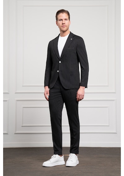 Morven Erkek Siyah Örme Slim Fit Mono Yaka Takım Elbise Dar Kesim 25ms001009001 Siyah