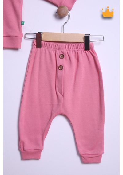 Babyhola Pamuk Düğmeli Sweat Düğmeli Pantolon Takım 236311 Pembe