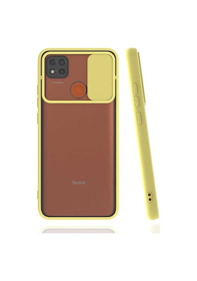Kilifone - Xiaomi Uyumlu Redmi 9c - Kılıf Slayt Sürgülü Arkası Buzlu Lensi Kapak - Sarı