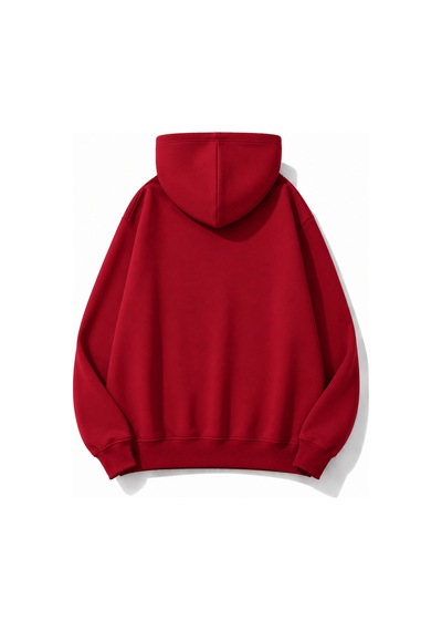 Herkesemoda Yazı Baskılı Kapüşonlu 2 İplik Şardonlu Sweatshirt Kırmızı