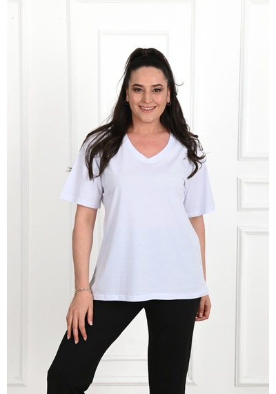 Kadın V Yaka Basic Büyük Beden T-shirt 1297-22 001