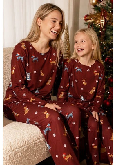 Siyah İnci Yılbaşı Temalı Desenli Termal Kumaşlı Ultra Soft Yumuşak Örme Pijama Takımı 26226904 Bordo