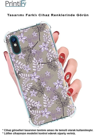 Samsung Galaxy A26 İle Uyumlu Floral Lila Baskılı Şeffaf Köşe Korumalı Antişok Kılıf