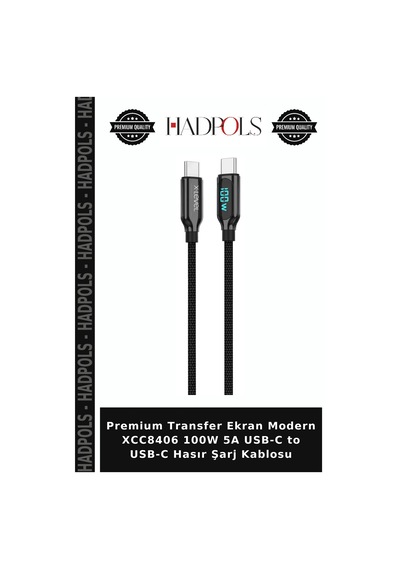 Premium Transfer Ekran Modern Xcc8406 100w 5a Usb-c To Usb-c Hasır Şarj Kablosu