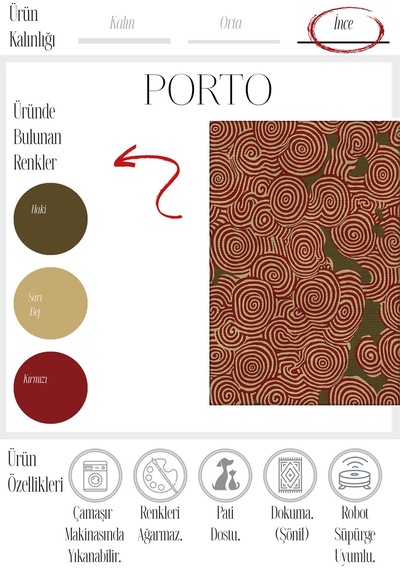 Porto 80 Yeşil Bordo Soyut Desenli Halı Tasarım Modern Oturma Odası İnce Yazlık Ev Oda Salon Halısı