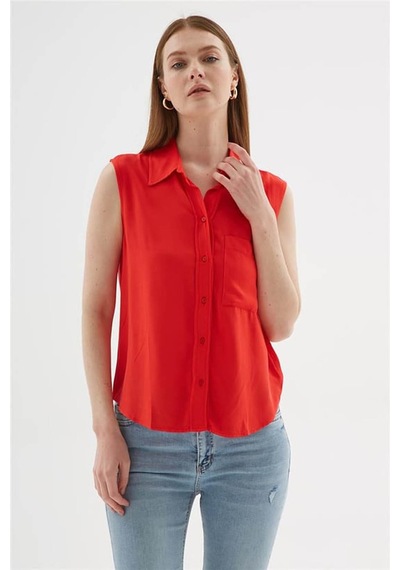 Fashion Friends Kolsuz Kırmızı Kadın Gömlek 25y0382k1 Kırmızı
