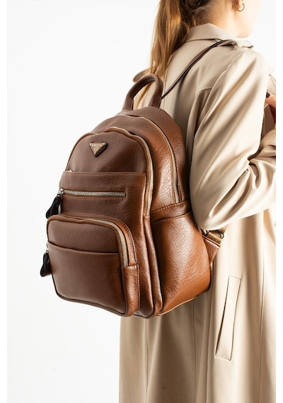 Baginn Vegan Deri Kadın Sırt Çantası 35 25 Cm Yağmur İtici Kumaş Mega Bag Günlük Kullanıma Uygun Taba