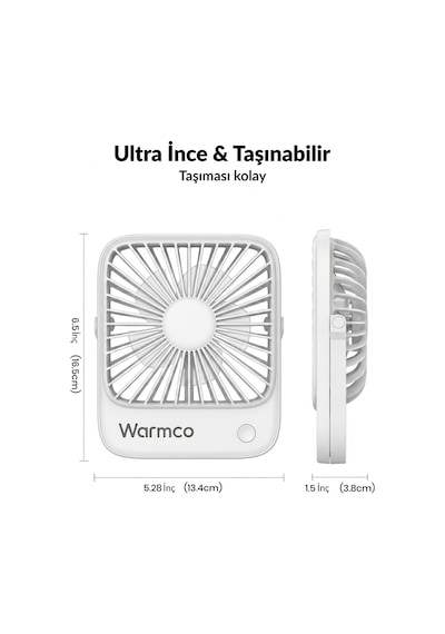 Warmco D1 Masaüstü Vantilatör Usb Ve Type-c Bağlantılı Taşınabilir Ultra İnce Soğutucu Fan Beyaz