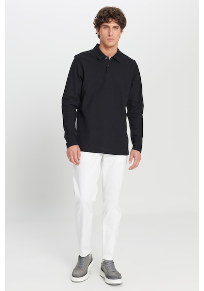 AC&Co / Altınyıldız Classics Erkek Sıyah %100 Pamuk Slim Fit Dar Kesim Polo Yaka Jakarlı Triko Tişört SIYAH