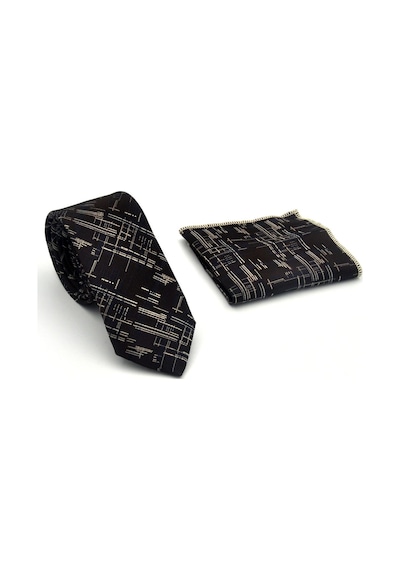 Gaffy Bej Lacivert Kırcıl Desenli Kahverengi Dokuma Kumaş Mendilli Slim Fit Kravat // Sdk-2611-5 Kahverengi