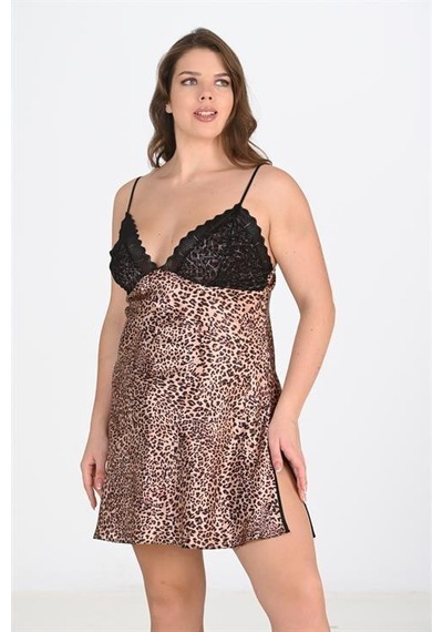 Aria's Closet Büyük Beden 2li Leopar Sabahlık Takımı Bigsize 6203 LEOPAR